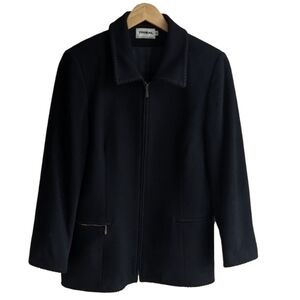 Vintage black wool cashmere minimalist zipper jacket sz 12